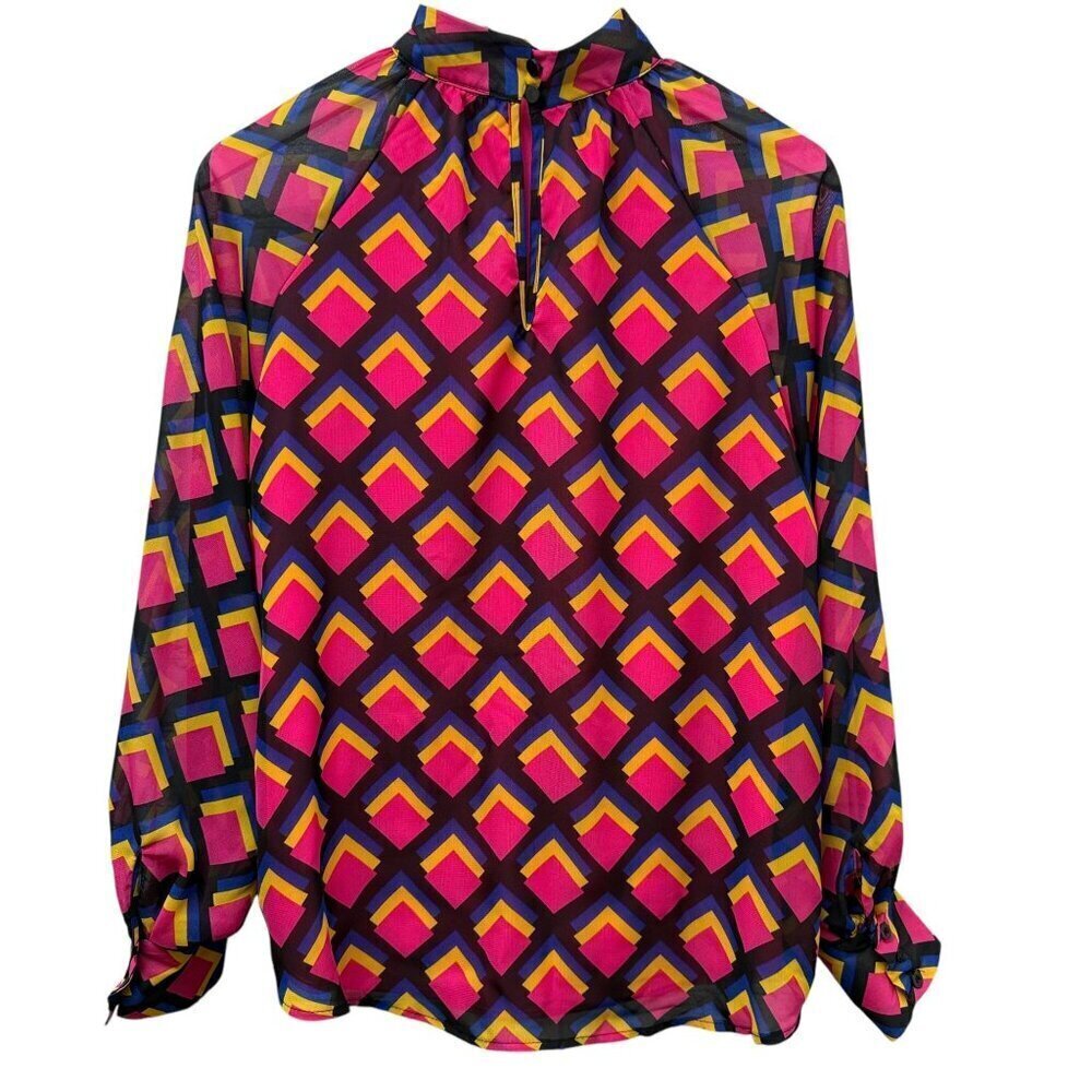 New York & Co. Blouse Size Medium Pink Modern Print Womens Top Long Sleeve NWT - Picture 6 of 9